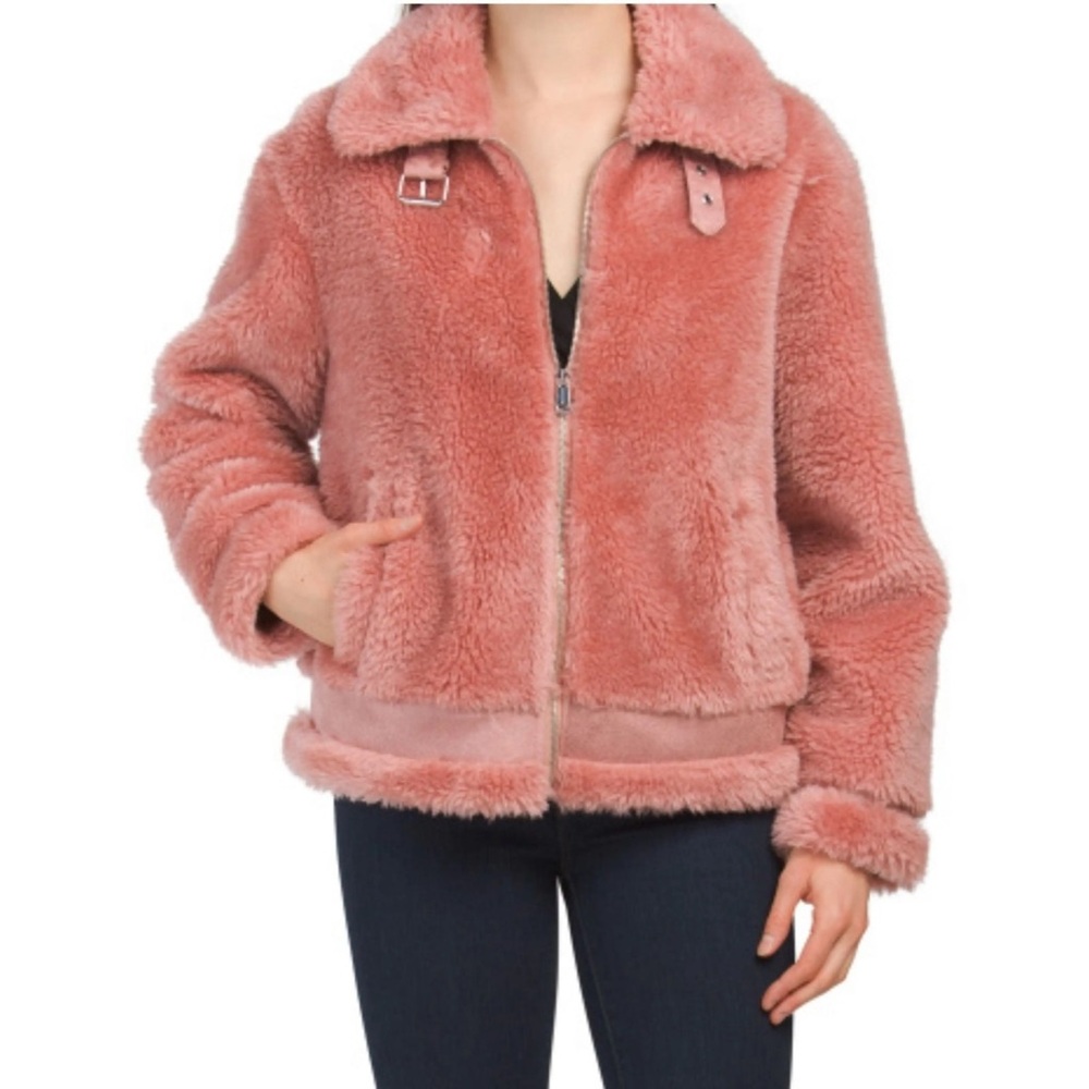 Sanctuary Pink Faux Fur Welt Pocket Jacket